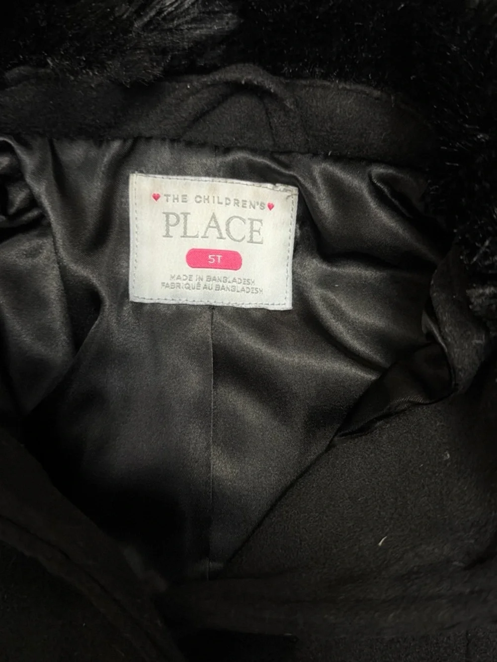 The Children's Place Black Girls' Faux-Fur Collar Pea Coat